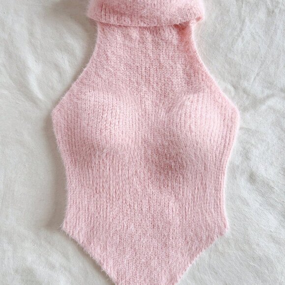 Casual Pink Women's High Neck Asymmetrical Hem Sleeveless Vest - Picture 3 of 6